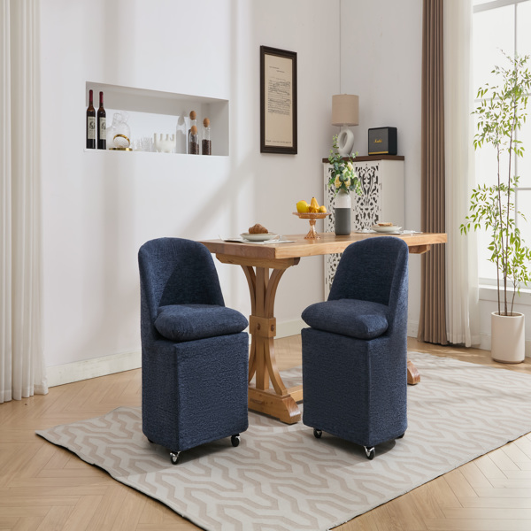 058-Set of 2 Chenille Fabric Dining Chairs With Universal Wheels,Blue