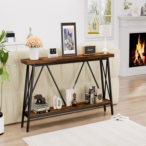 70.9 Inch Extra Long Sofa Table, Console Behind Sofa, Entryway Table with 2 Tier Storage Shelves for Hallways,Living Rooms,Foyers,Entryways,Banquet Rooms,Rustic Brown and Black, 70.9″L x 11.8"W x 32"H