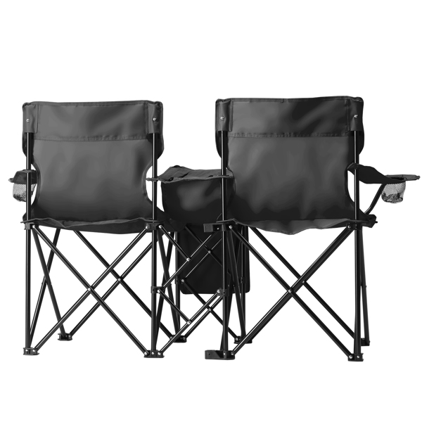 Portable Outdoor 2-Seat Folding Chair with Removable Sun Umbrella Black