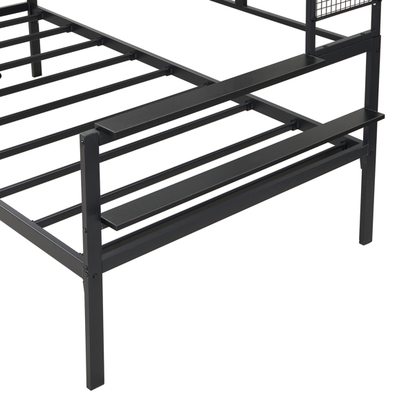 Twin size Metal Daybed with Movable Desk, Metal Grid, Shelves and Clothes Hanger, Black