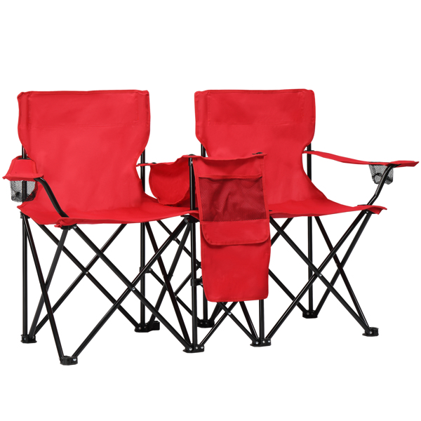 Portable Outdoor 2-Seat Folding Chair with Removable Sun Umbrella Red