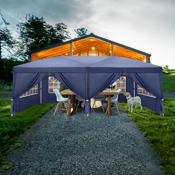 3 x 6m Four Windows Practical Waterproof Folding Tent Blue