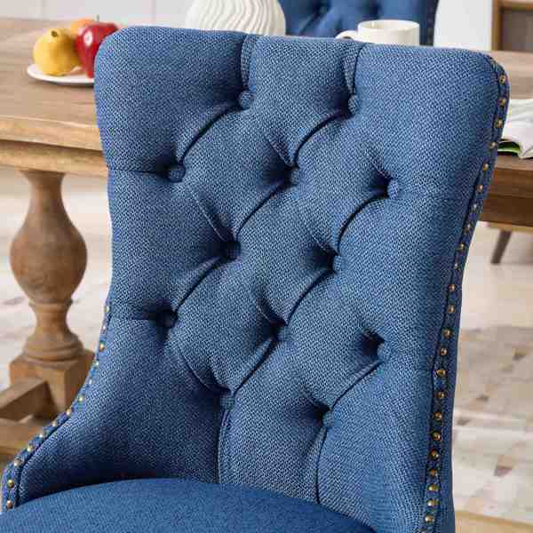 Modern, High-end Tufted Solid Wood Contemporary Flax Upholstered Linen Dining Chair with Wood Legs Nailhead Trim 2-Pcs Set,Blue Linen, SW6801BL