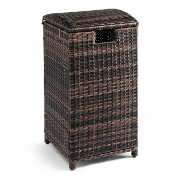 Wicker Patio Trash Bin, 33 Gallon Rattan Trash Can with Lid for Porch Backyard Deck Patio Poolside, Brown