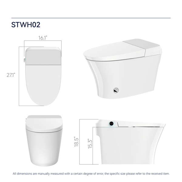 Intelligent Toilet, Press Flush Button, Automatic Opening and Closing, Automatic Flushing, Foot Sensor, Heated Seat, ADA Seat Height Design and Antibacterial Nozzle[Unable to ship on weekends]