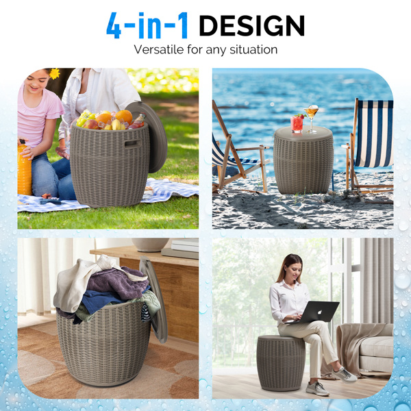 9.5 Gallon Cooler Side Table, Portable Ice Chest with Built-in Handle, Multifunctional Ice Cooler Outdoor Cocktail Side Table w/Lid & Drain for Camping, Picnic, Beach, Pool, Party