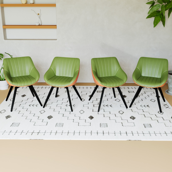 一套4把餐椅，中世纪现代厨房餐椅，黑色金属腿PU装饰椅，适合家庭和厨房（绿色和橙色）-1