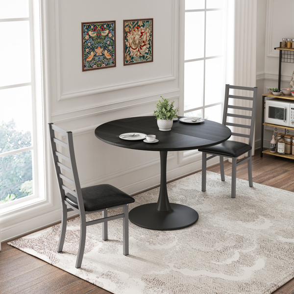 Dining Table Set for 2, 47 Inch Tulip Table with 2 Chairs for Dining Room ,Coffee Shop ,Small Spaces(Black Dining Table and Gray Dining Chair )