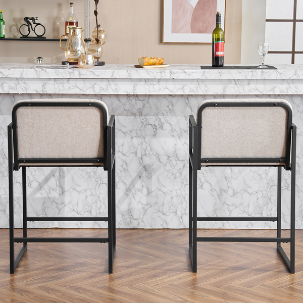 Set of 2,Modern Upholstered Counter Height Bar Stool with Armrests, Metal Frame and Padded Seat, Comfortable Dining Chair for Kitchen Island, Home Bar or Restaurant - Beige