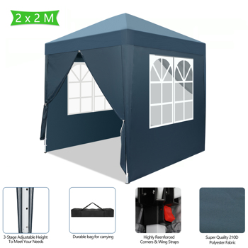 2 x 2m Two Doors & Two Windows Practical Waterproof Right-Angle Folding Tent Blue