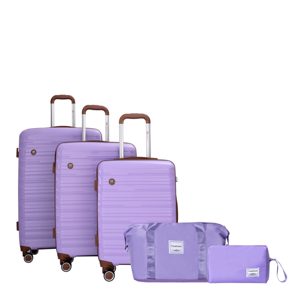 5-Piece Set (20"24"28 +a travel bag and a toiletry bag) ,PP Hardshell Carry on Luggage Set with TSA Lock Carry On Suitcase Luggage  Durable Suitcase  Color PURPLE.