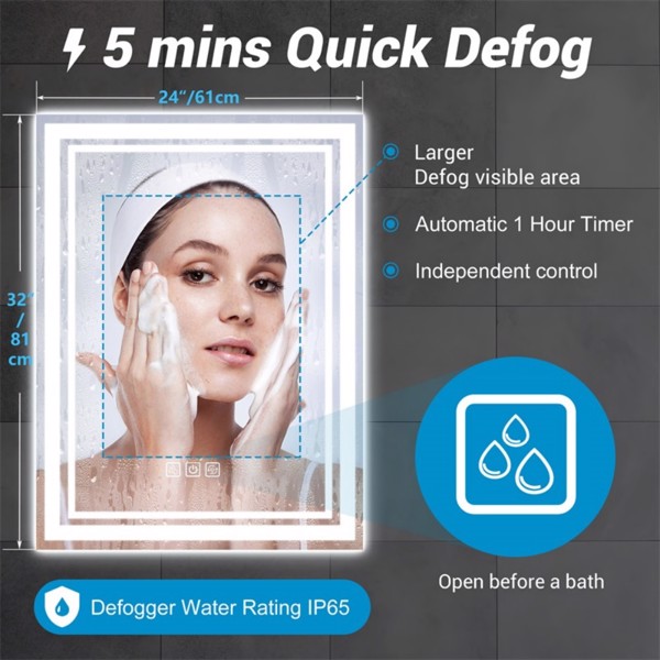 48" x 36" LED Bathroom Mirror Front and Backlight, 5 Mins Defog, 5MM Full HD Reflected Wall Mounted ,3 Colors Stepless Dimmable ,Memory Function[Unable to ship on weekends, please note that]