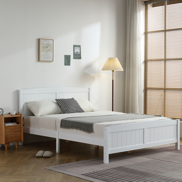 FCH Queen Pine Single-Layer Core Vertical Stripe Full-Board Curved Headboard With The Same Bed Tail Wooden Bed White