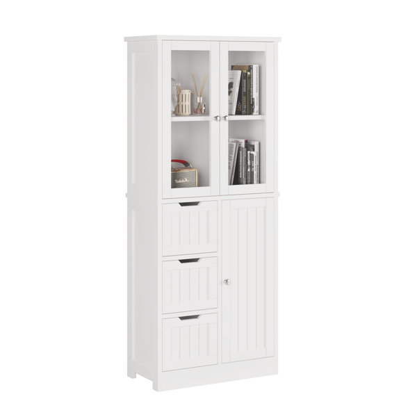 3-Door 3-Drawer 4-Layer Bathroom Cabinet, White 