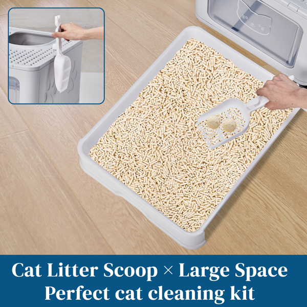 Large Enclosed Cat Litter Box with Lid Cover, Detachable Cat Toilet with Litter Scoop & Slide Out Tray, Front Entry Top Exit Door, Easy to Clean, Gray