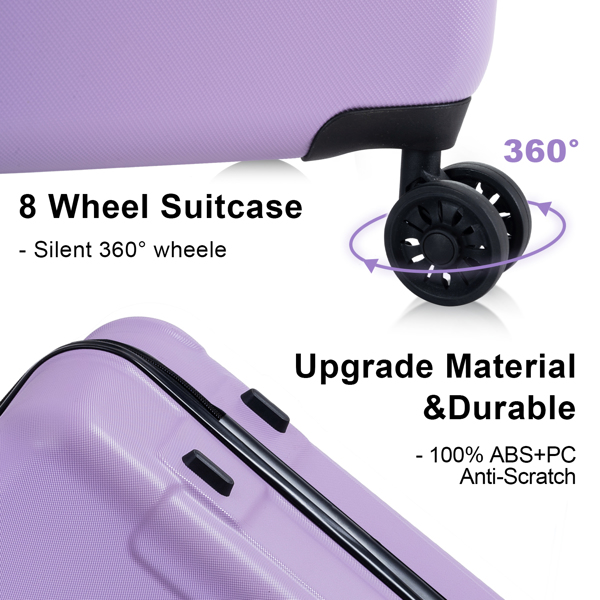 Luggage Sets ABS+PC Hardshell 3pcs Clearance Luggage Hardside Lightweight Durable Suitcase sets Spinner Wheels Suitcase with TSA Lock (20/24/28),Purple