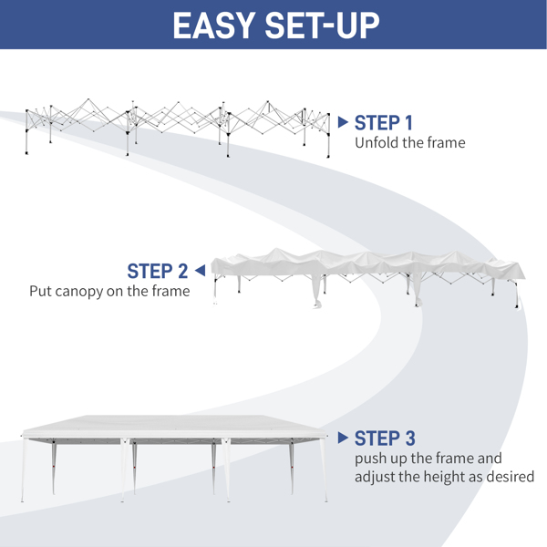 10x30ft Outdoor Pop Up Canopy, Portable Instant Canopy Tent for Outdoor Events Party Wedding Birthday Graduation, White