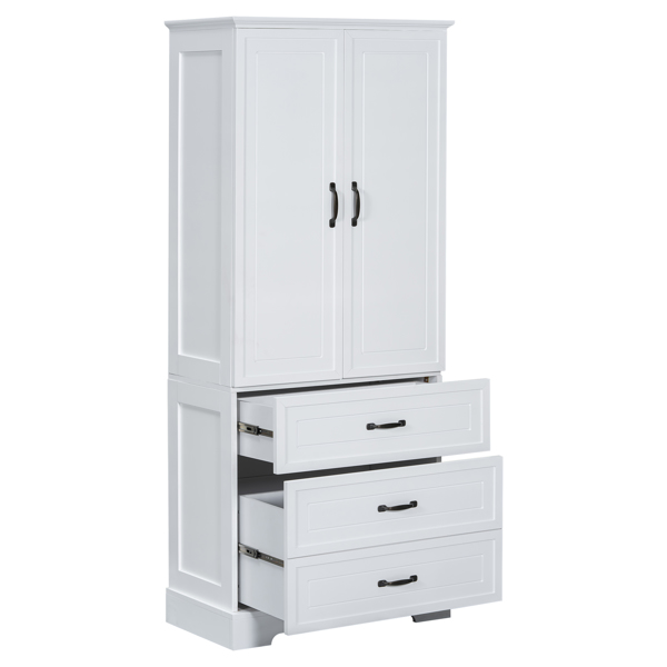 Tall Bathroom Storage Cabinet, Cabinet with Two Doors and Drawers, Adjustable Shelf, MDF Board, White