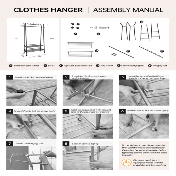 1pc, Double layer  Garment Rack with Wheels, Freestanding Clothing Rack for Hanging Clothes,Multi-functional Bedroom Clothes Rack