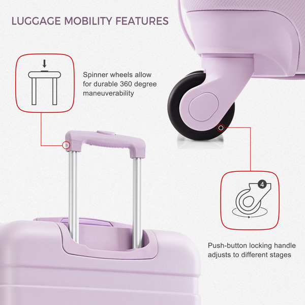 Luggage Sets New Model ABS Hardshell 3pcs Clearance Luggage Hardside Lightweight Durable Suitcase sets Spinner Wheels Suitcase with TSA Lock 20''24''28''(purple)