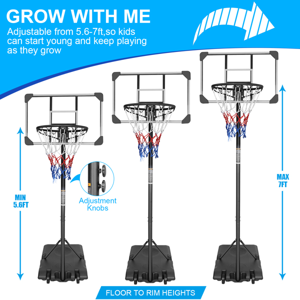 Height Adjustable Basketball Hoop, 7.5 to 10ft Adjustable Basketball Stand with 44 Inch Backboard, Portable Basketball Goal System with Stable Base and Wheels Blue