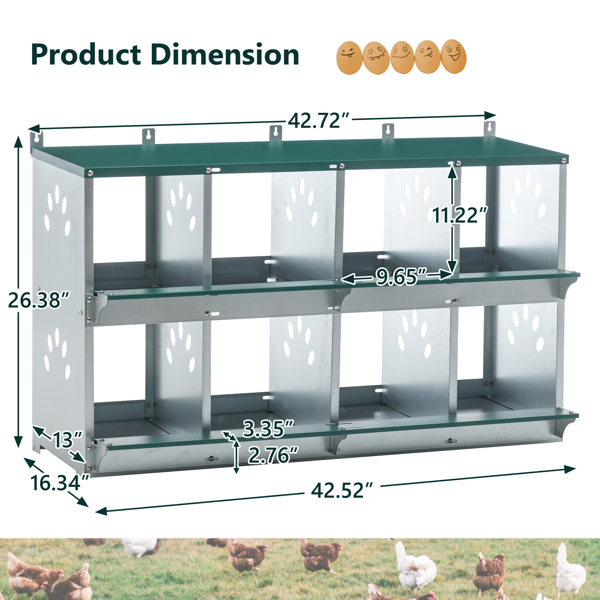 8 Room Metal Chicken Nesting Boxes 8 Compartment Egg Coop