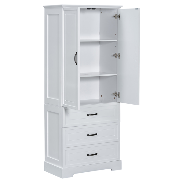 Tall Bathroom Storage Cabinet, Cabinet with Two Doors and Drawers, Adjustable Shelf, MDF Board, White