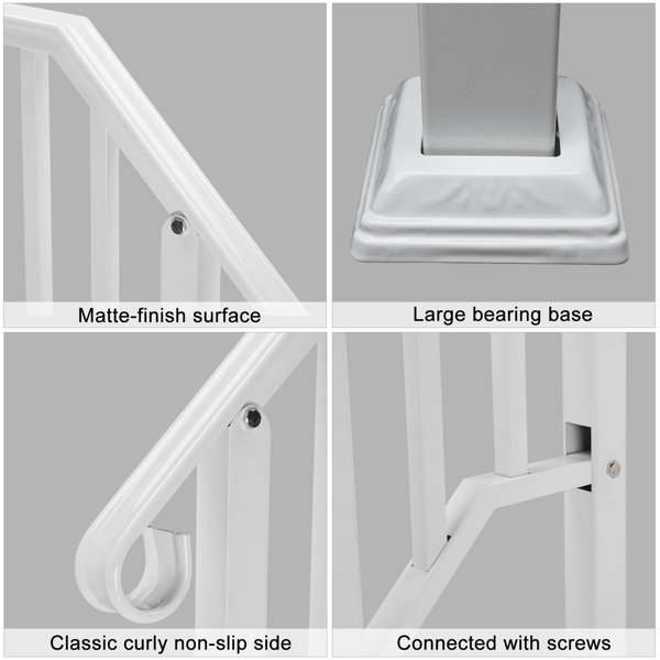 Handrails for Outdoor Steps, Iron Handrail Fits 1 Step, Transitional Handrail with Installation Kit, White（same as 20776451）