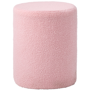 Round Teddy Fleece Ottoman with Soft Padded Seat, Multi-Functional Footrest, Vanity Chairs for Makeup, Upholstered Foot Stool Extra Seating for Living Room, Bedroom, Entryway (Pink, Standard)