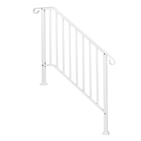 Handrails for Outdoor Steps, Iron Handrail Fits 3 Step, Transitional Handrail with Installation Kit, White