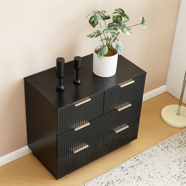 FCH Black P2 Particle Board and Density Board Wavy Pattern Drawer Front Three-Level Four-Drawer Bedside Cabinet