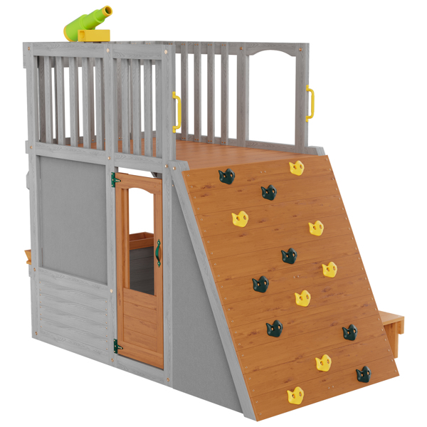 Kids Playhouse Outdoor,Wooden Play House Play set for Kids– Large, Sturdy, Realistic Design with lookout post,telescope and climb ramp– Perfect for 3-6 Children