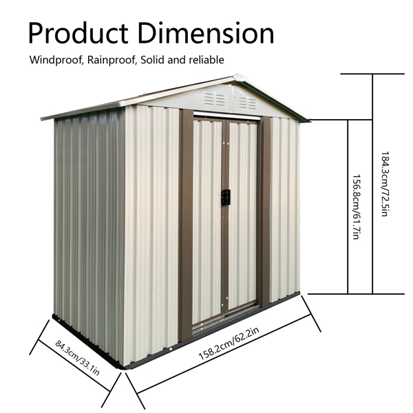 Outdoor Storage Garden Shed 5FTx3FT Apex Roof White