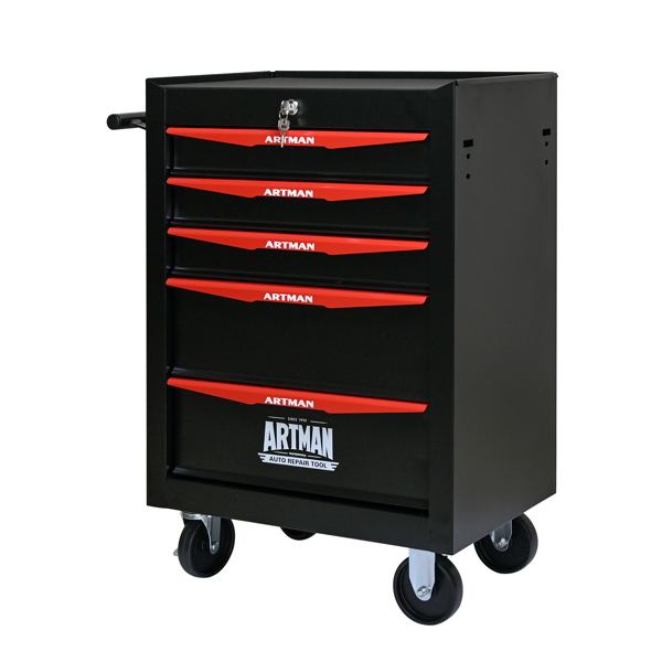 Rolling Metal Tool Chest with 5 Drawers, 20" 5-Drawer Tool Chest Cabinet with Ball Bearing Drawer Slides, Steel Tool Storage Box Organizer -BLACK&RED