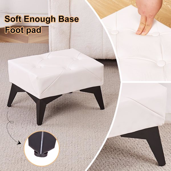 Small Footstool Ottoman, Leather Riveted Soft Footrest Ottoman with Iron Legs, Sofa Footrest Extra Seating for Living Room Entryway Bedroom White