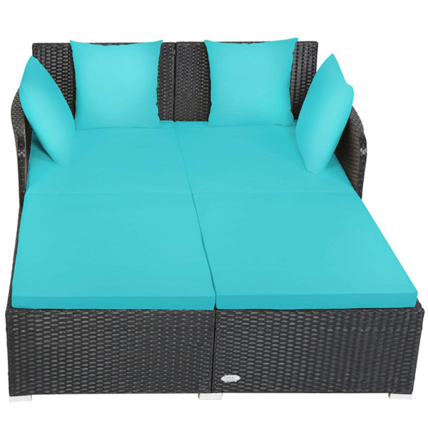 Turquoise Outdoor Rattan Daybed with Upholstered Cushions