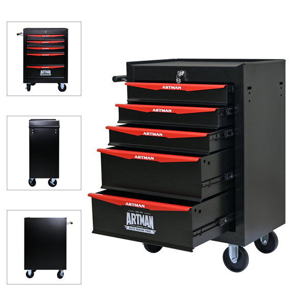 Rolling Metal Tool Chest with 5 Drawers, 20" 5-Drawer Tool Chest Cabinet with Ball Bearing Drawer Slides, Steel Tool Storage Box Organizer -BLACK&RED