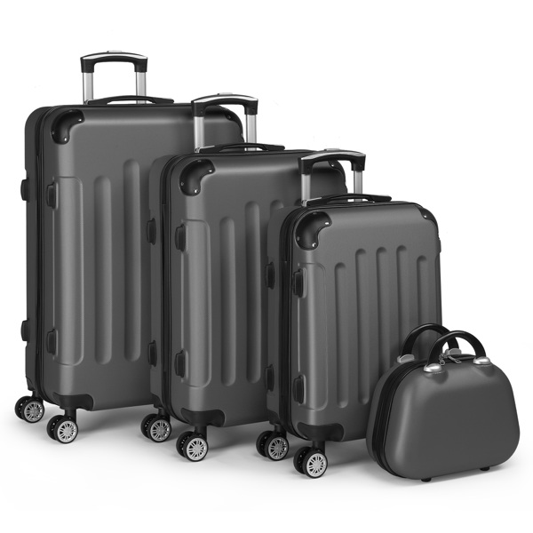 FCH Corner-Protected Four-Piece Set ABS Luggage 20in, 24in, 28in + 12in Handbag with ABS Material and Steel Telescopic Handle in Classic Dark Grey