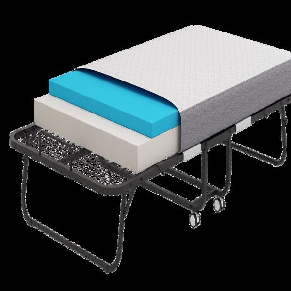 Folding Bed with Mattress 75" x 38" Rollaway Guest Bed Portable Foldable Bed for Adults with 5" Memory Foam Mattress Space-Saving Sturdy Metal Frame Grid Style