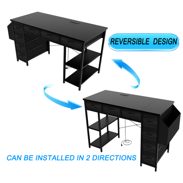 47.3" Computer Desk with 7 Drawers, Extra Large Side Pocket, and Power Outlets – Ideal for Home Office, Study, or Gaming –  Black