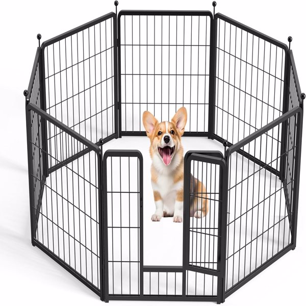 Dog Playpen 24 Inch 8 Panels, Heavy Duty Metal Pet Playpen Indoor Outdoor for Camping, Yard, RV, Garden Fence, Privacy Patio, Black