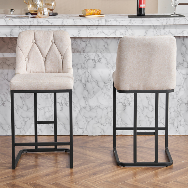 Set of 2,Modern Upholstered Bar Stool with Button-Tufted Backrest, Counter Height Chair with Sturdy Metal Frame, Comfortable Padded Seat for Kitchen, Bar, or Dining Room - Beige