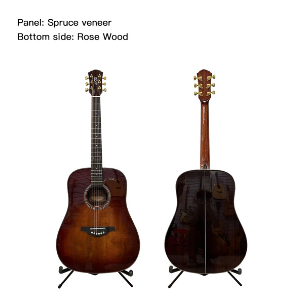 6-string beginner Solid Spruce round corner retro colored acoustic guitar, rosewood fingerboard, colored finish, right