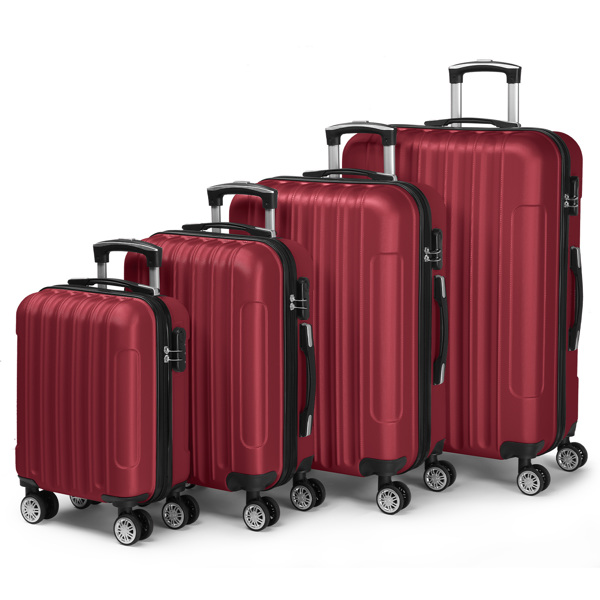 FCH Four-Piece Set Vertical Stripe ABS Luggage 16in, 20in, 24in, 28in with ABS Material and Steel Telescopic Handle in Classic Burgundy