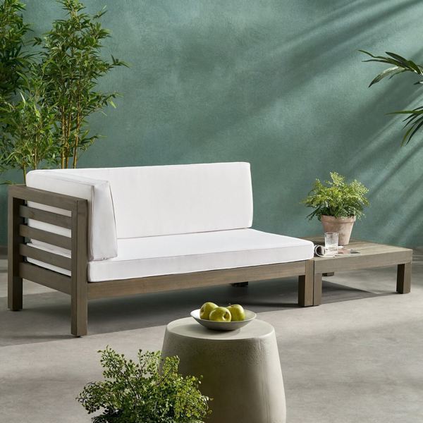 LEFT CORNER BENCH AND COFFEE TABLE, WHITE