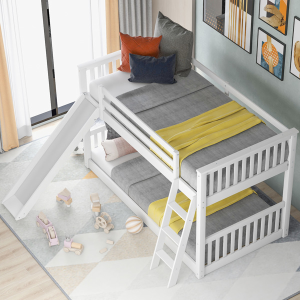 Twin over Twin Bunk Bed with Convertible Slide and Ladder, White(Expected Arrival Time: 1.13)