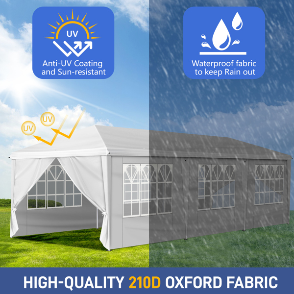 10x30ft Outdoor Pop Up Canopy, Portable Instant Canopy Tent with 8 Sidewalls for Outdoor Events Party Wedding Birthday Graduation, White