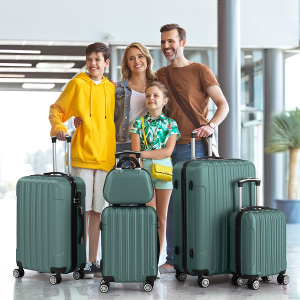 Product Name: FCH Vertical Stripe Five-Piece Set ABS Luggage 16in, 20in, 24in, 28in + 12in Handbag with ABS Material and Steel Telescopic Handle in Trendy Turquoise