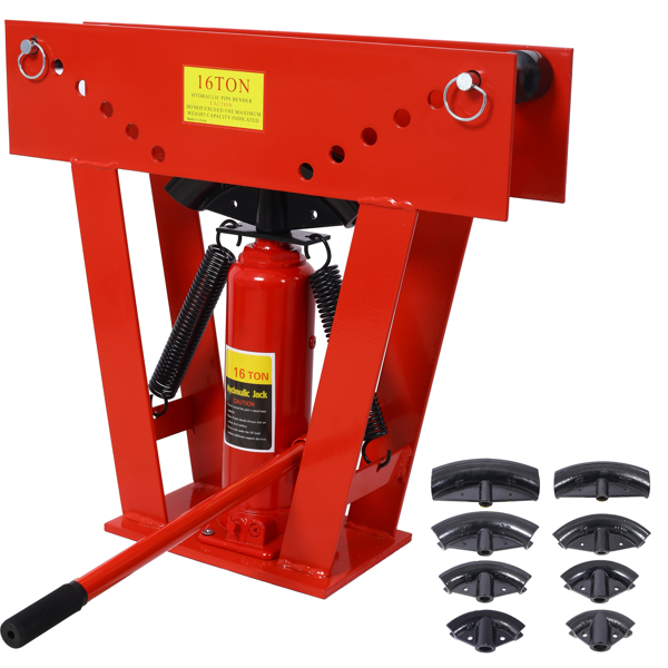 16 Ton Pipe Tube Bender Manual Hydraulic, Piping Bending Exhaust Tube Fabric w/8 Dies(1/2,3/4,1,1-1/4,1-1/12,2,2-1/2,3) Adjustable Rollers 90-180 Degree Bend Steel Iron Metal Ratcheting,Red