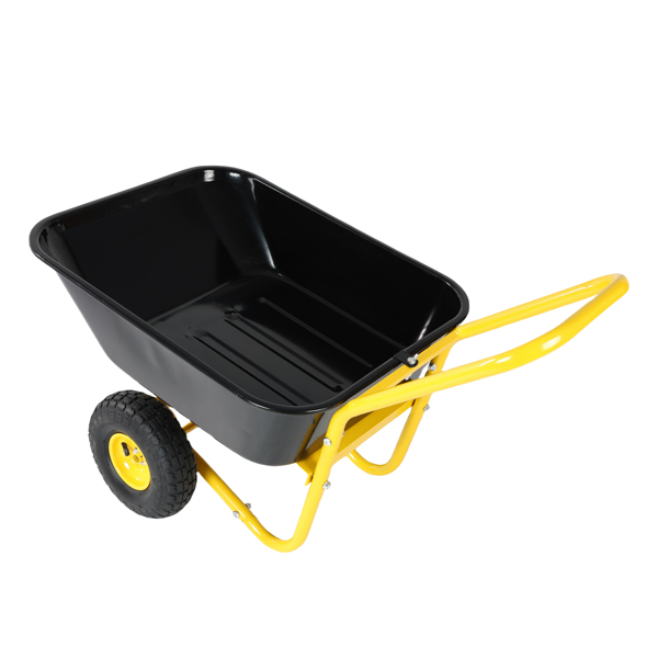 Two-wheeled barrow, garden cart, 10-inch pneumatic wheels(Yellow + Black)